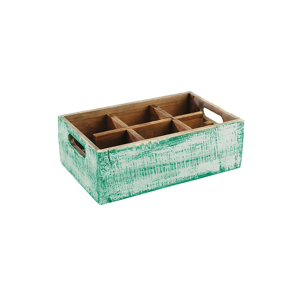PORTACONDIMENTI 6 SCOMPARTI cm.27X17X10 LEGNO VERDE