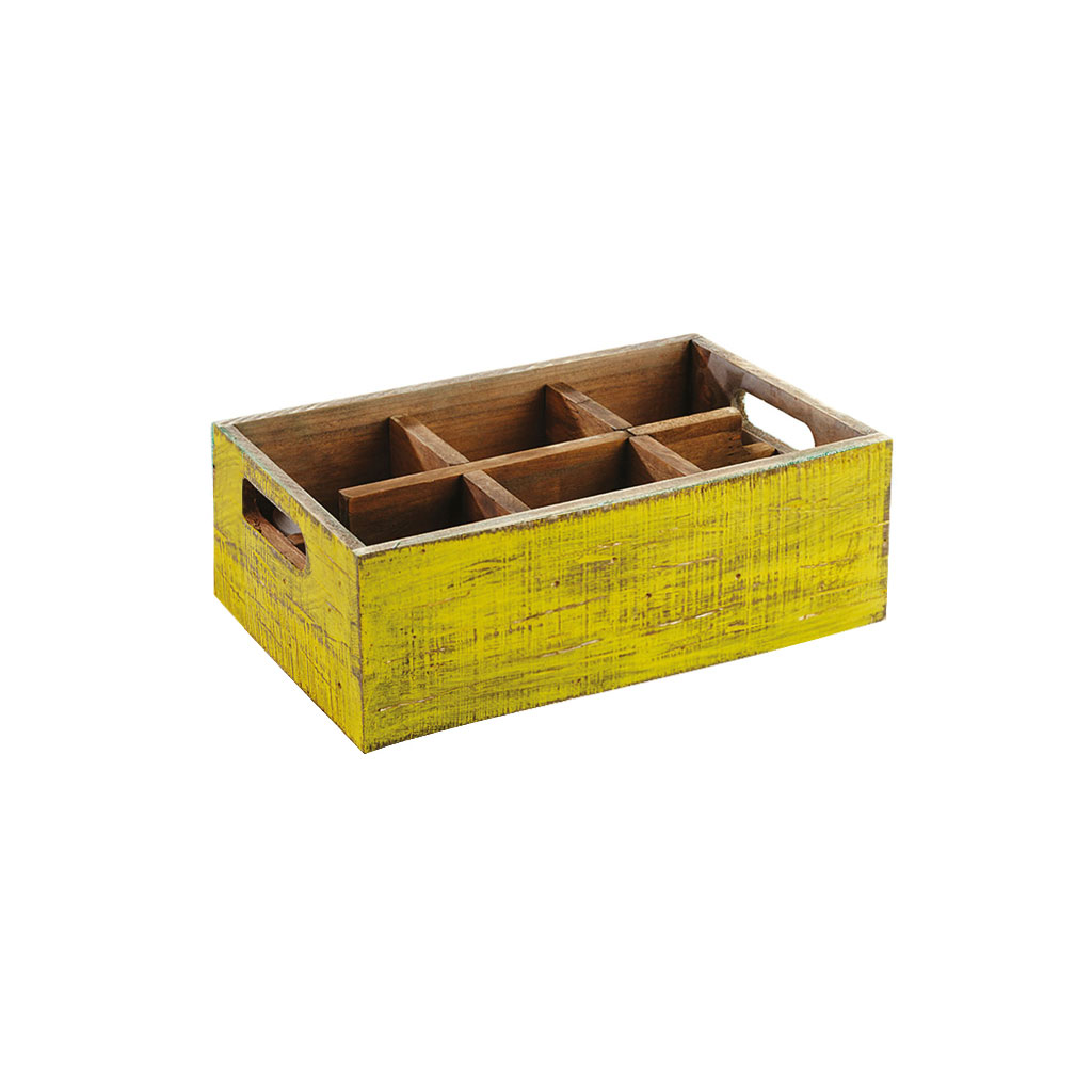PORTACONDIMENTI 6 SCOMPARTI cm.27X17X10 LEGNO GIALLO
